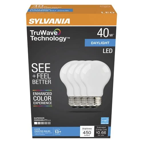 Sylvania® TruWave™ Natural Series™ 40W Equivalent A19 Daylight Dimmable LED Light Bulb - 4 Pack 4 Sylvania® TruWave™ Natural Series™ 40W Equivalent A19 Daylight Dimmable LED Light Bulb - 4 Pack - Image 2