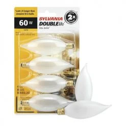 Sylvania 60W B10 Double Life Dimmable Incandescent Light Bulb, Frosted - 4 Pack -SYLVANIA SALE 3533427 P Alt2