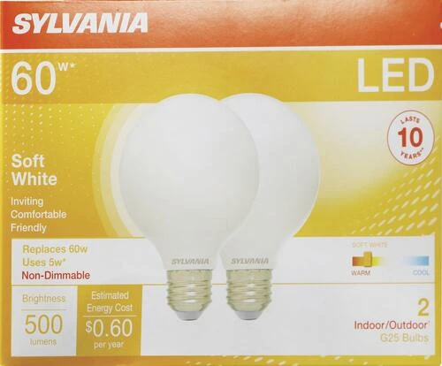 Sylvania® 60W Equivalent G25 Soft White LED Light Bulb - 2 Pack 4 Sylvania® 60W Equivalent G25 Soft White LED Light Bulb - 2 Pack - Image 2